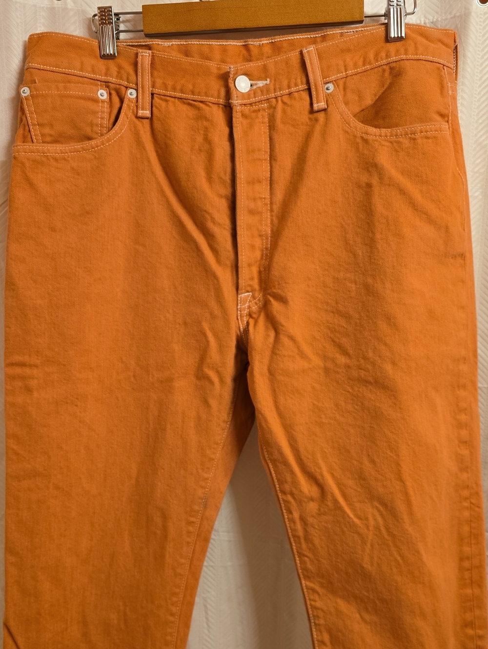 Levi's 501 Jeans Men's Size 38 Measures 36 Orange Salmon Pumpkin Button-fly * - Picture 3 of 6